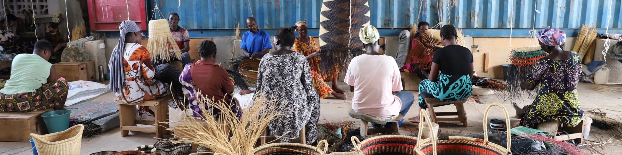 Baba Tree basket makers working together at the compound in Bolgatanga